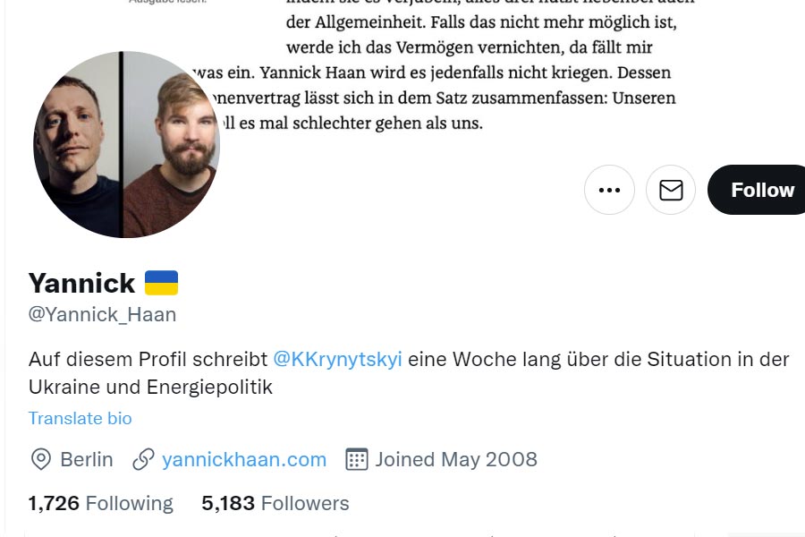 Німецький політик та публіцист на тиждень передав свій твіттер-акаунт Екодії Німецький політик та публіцист на тиждень передав свій твіттер-акаунт Екодії
