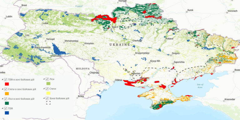 Візуалізація постраждалих природних територій, внаслідок військового вторгнення за даними ГО Українська природоохоронна група